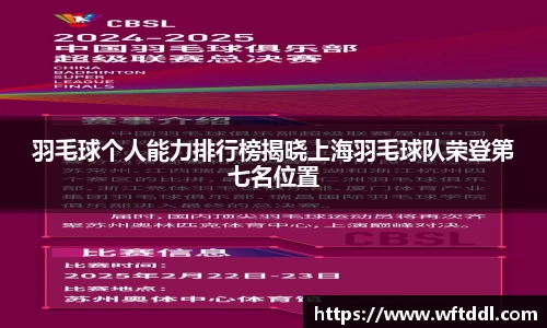 羽毛球个人能力排行榜揭晓上海羽毛球队荣登第七名位置
